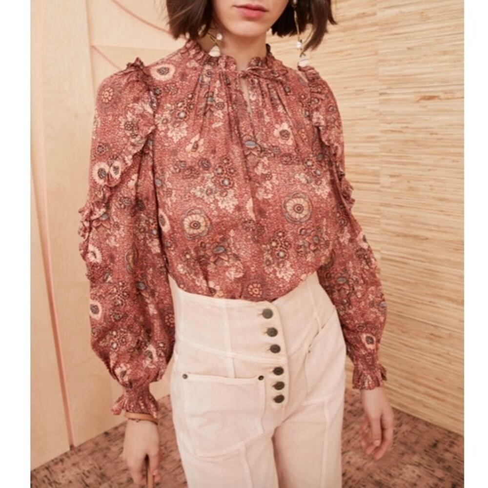 Ulla Johnson Manet Floral Print Blouse Rosebud Sz 8